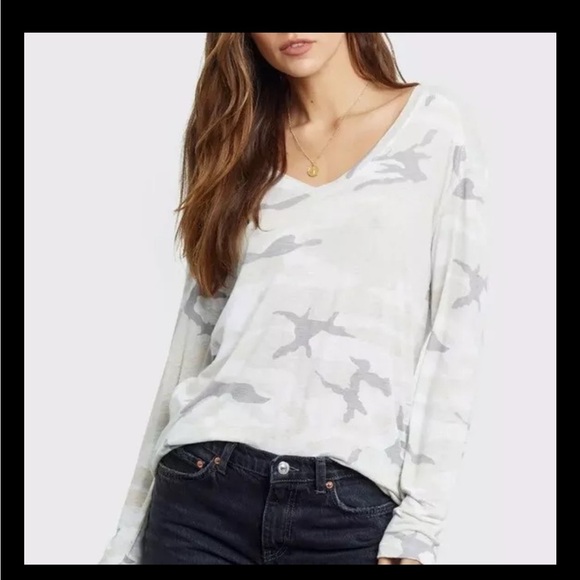 Rails Sami Camo Linen T Shirt Small Long Sleeve Stone - Picture 1 of 8